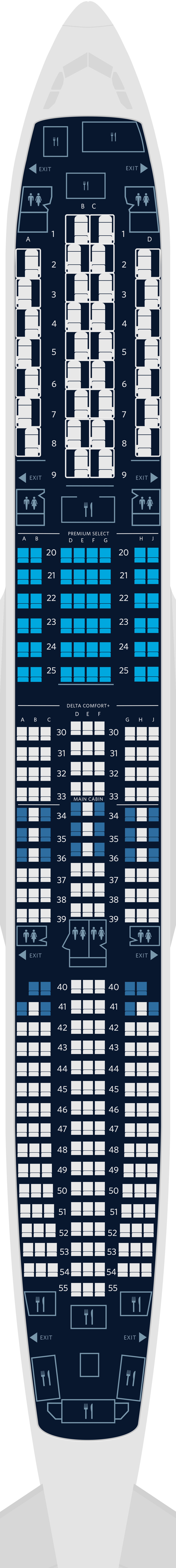  エアバスA350-900 4-キャビンのシートマップ