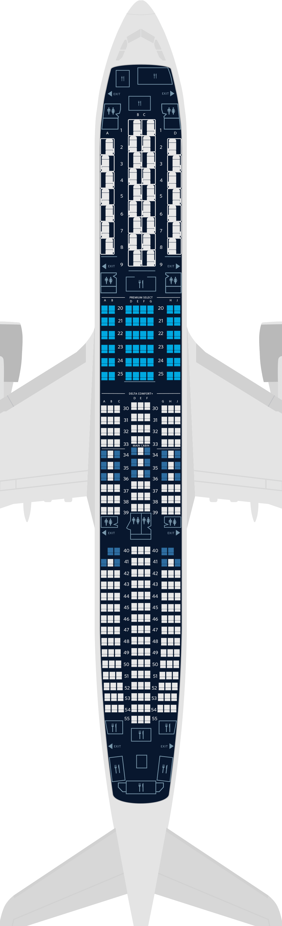  Airbus A350-900 4-Cabin Seat Map