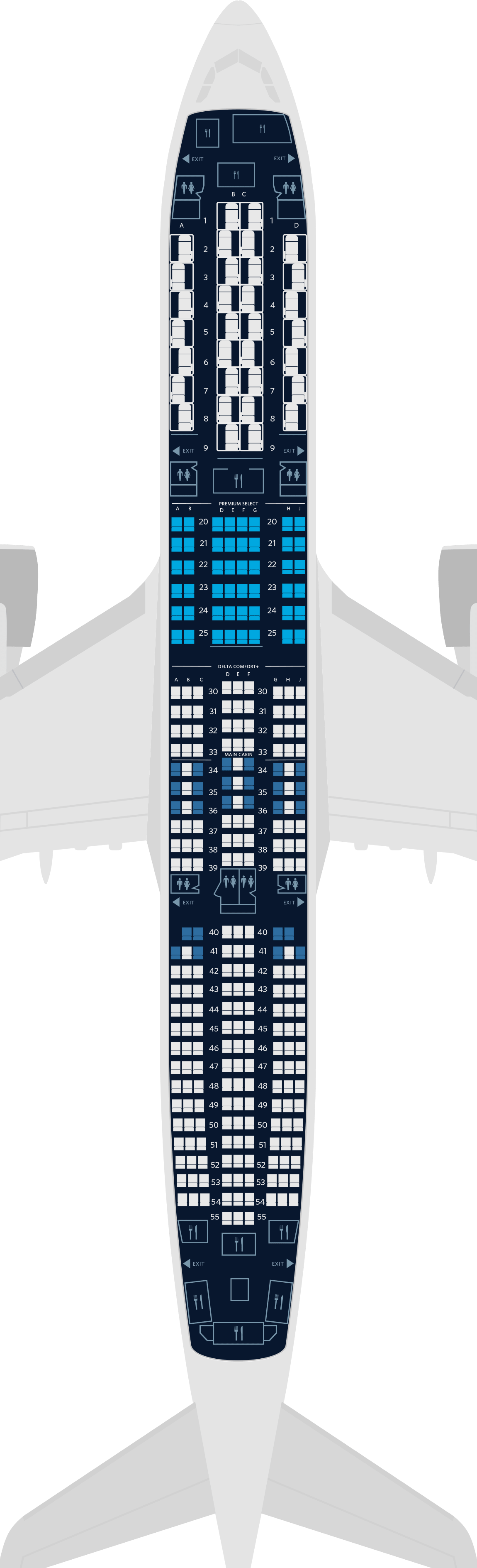  エアバスA350-900 4-キャビンのシートマップ