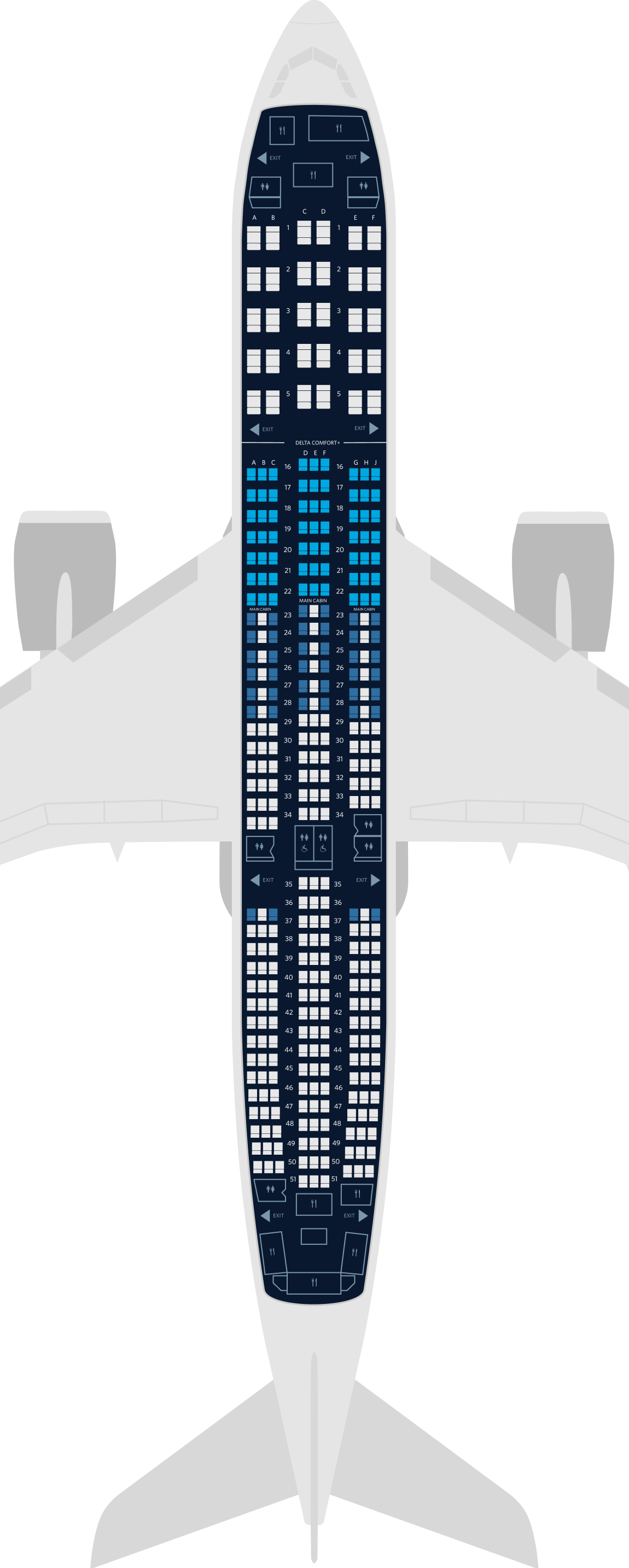 Airbus A350-900 3-Cabin Seat Map