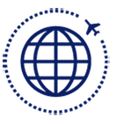 ícone de um avião voando ao redor do mundo
