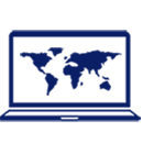 ノートパソコンに表示された世界地図の画像