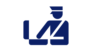 Blue security person checking a suitcase icon