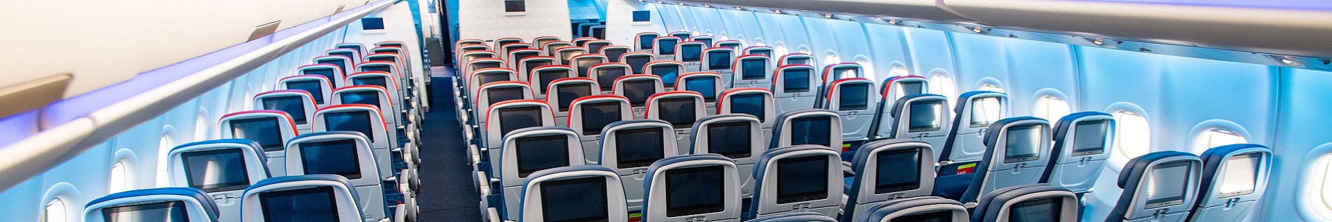 Rows of empty seats in the Main Cabin