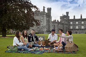 A group picnics outside Kilkenny Castle