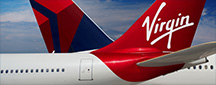 Heckruder eines Virgin-Atlantic- und Delta-Jets