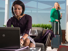 Woman usin wi-fi