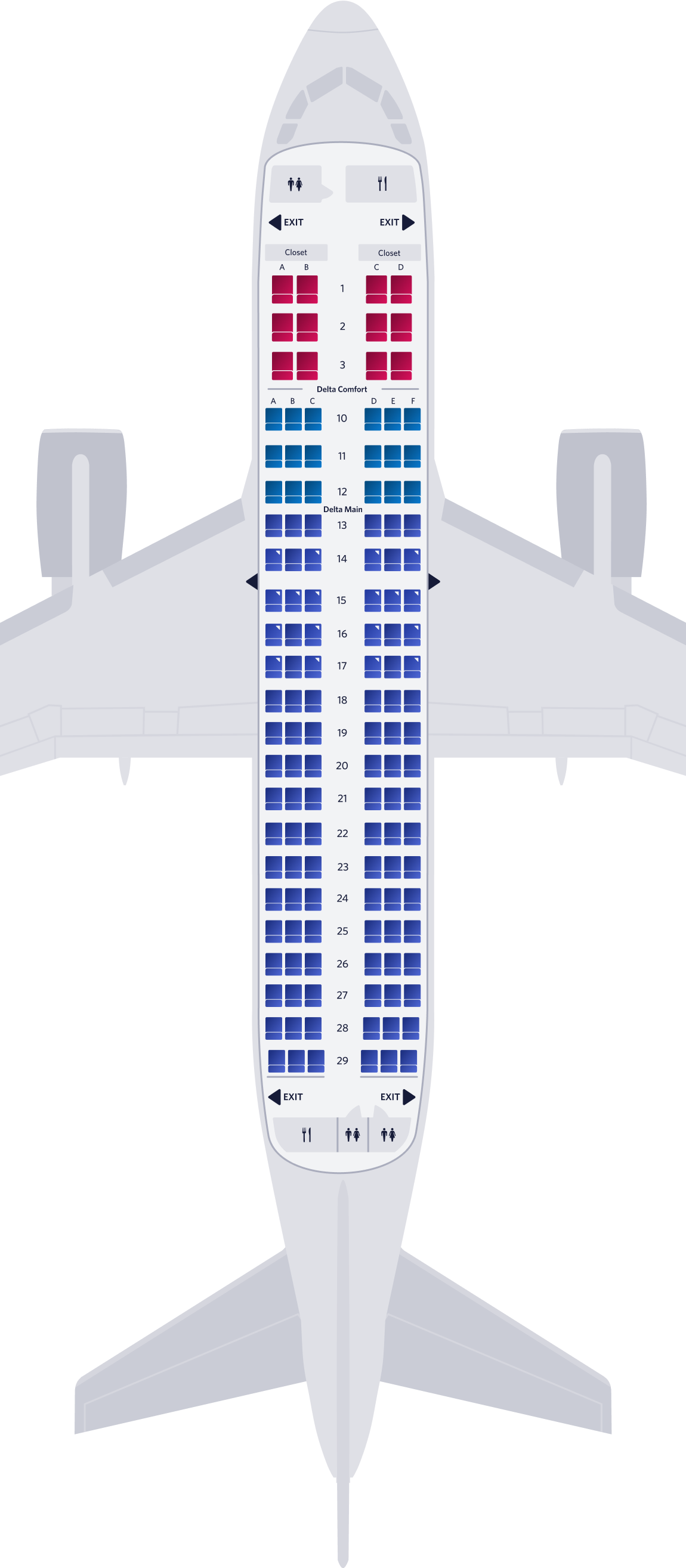 エアバスA319-100 3キャビンのシートマップ エアバスA319-100 3キャビンのシートマップ