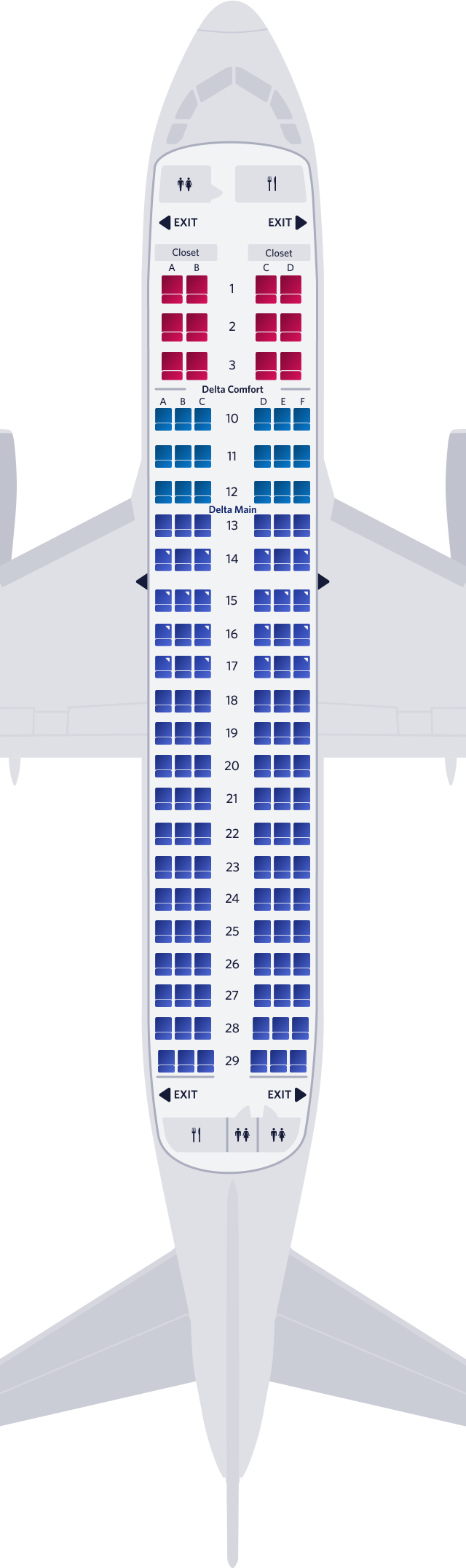 エアバスA319-100 3キャビンのシートマップ エアバスA319-100 3キャビンのシートマップ