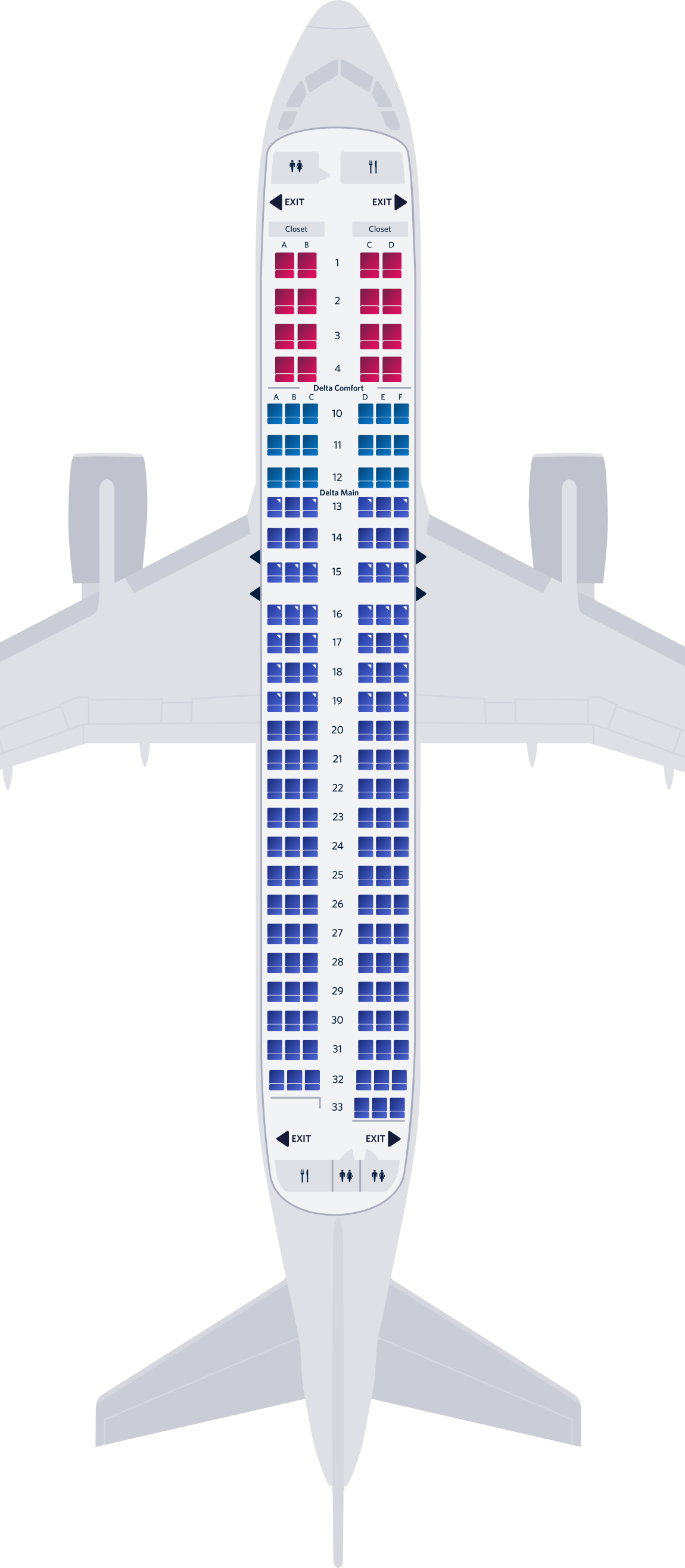 エアバスA220-200 3キャビンのシートマップ エアバスA220-200 3キャビンのシートマップ