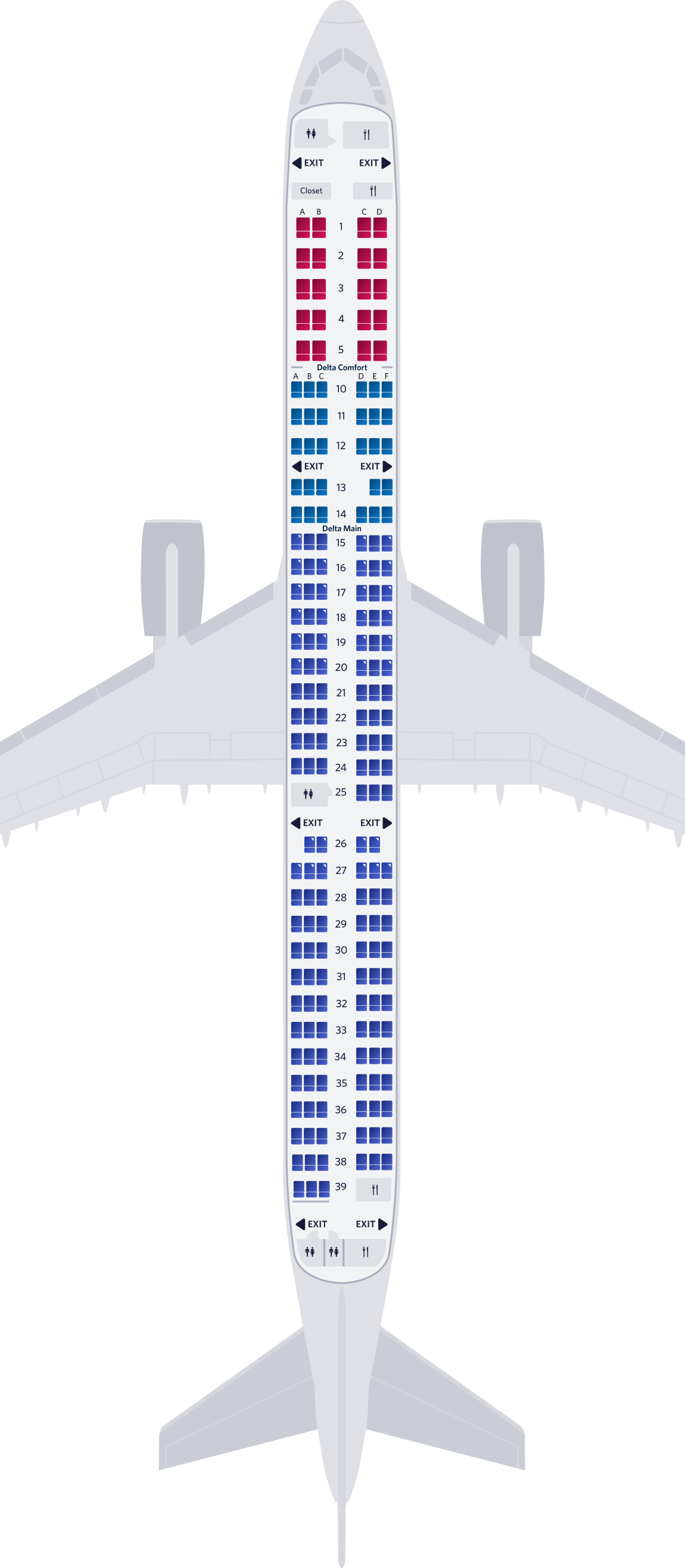 エアバスA321-200 3キャビンのシートマップ エアバスA321-200 3キャビンのシートマップ