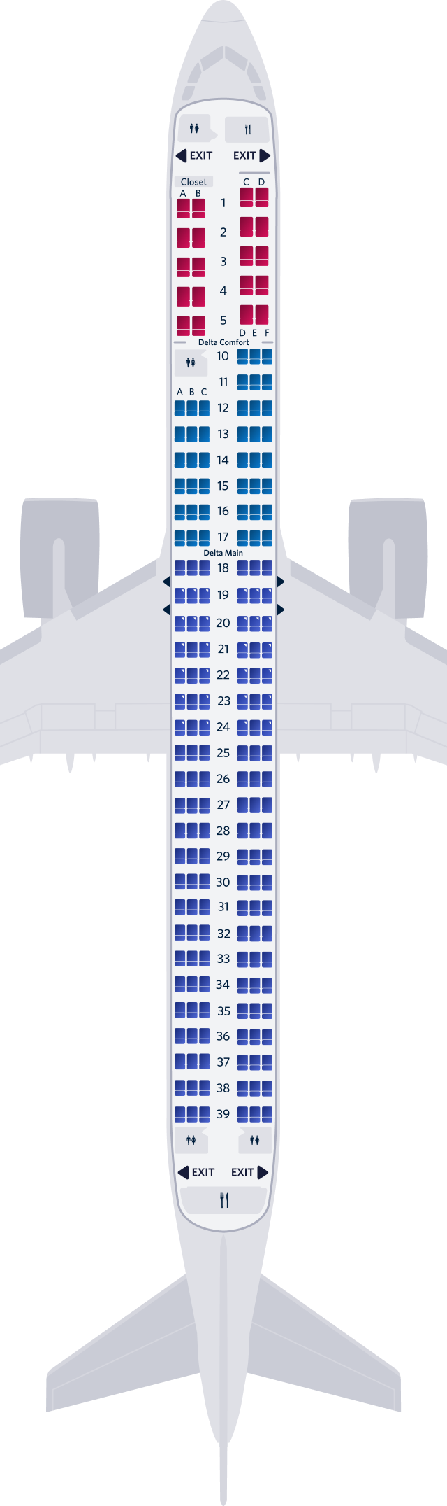 エアバスA321neo 3キャビンのシートマップ エアバスA321neo 3キャビンのシートマップ