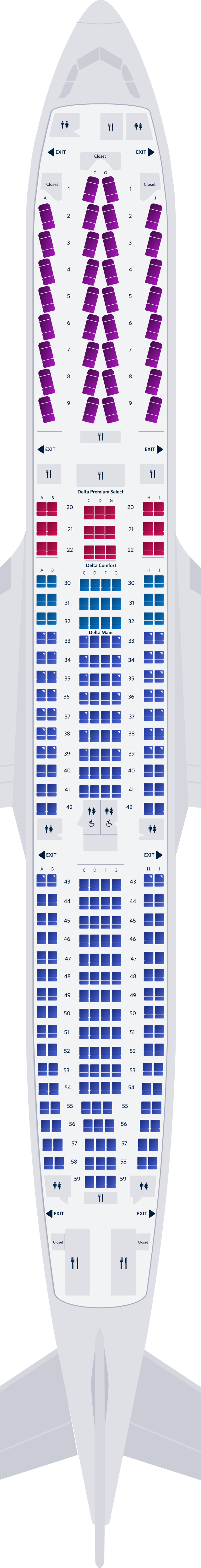 Mappa dei posti delle 4 cabine dell’Airbus A330-300 (3M3)