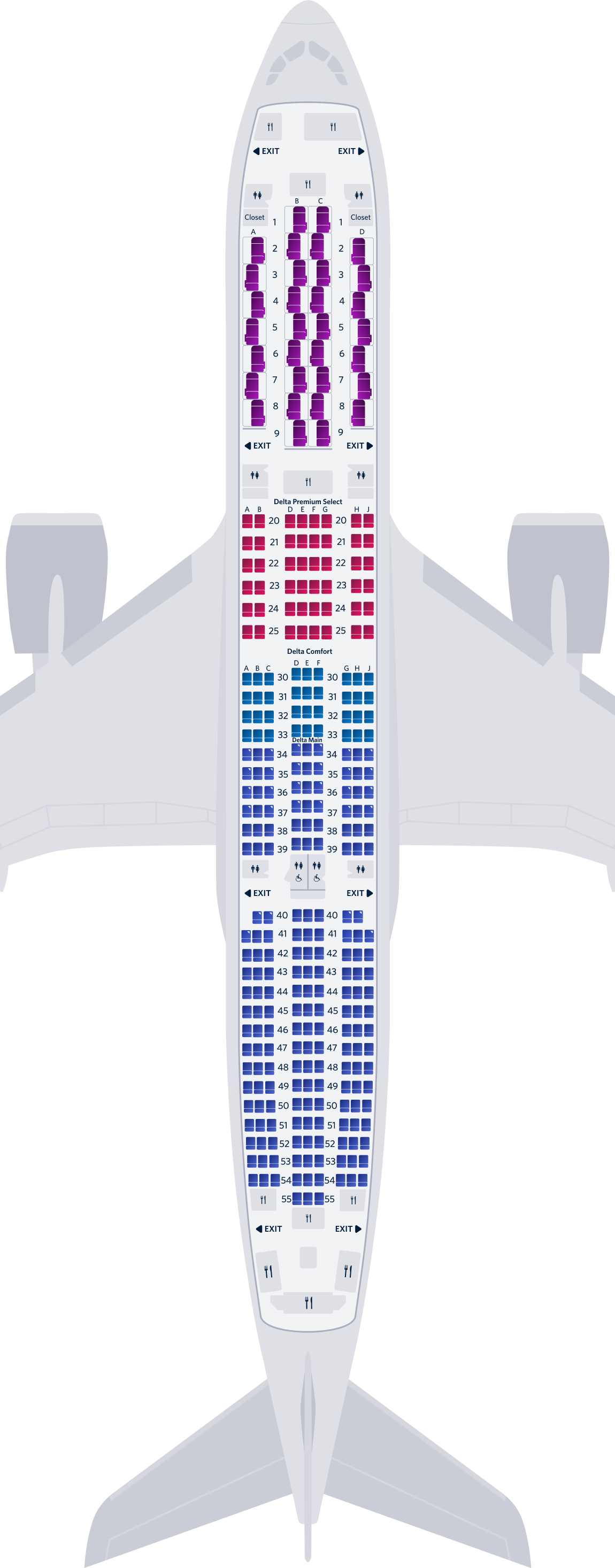 Airbus A350-900 4-Cabin Seat Map Airbus A350-900 4-Cabin Seat Map