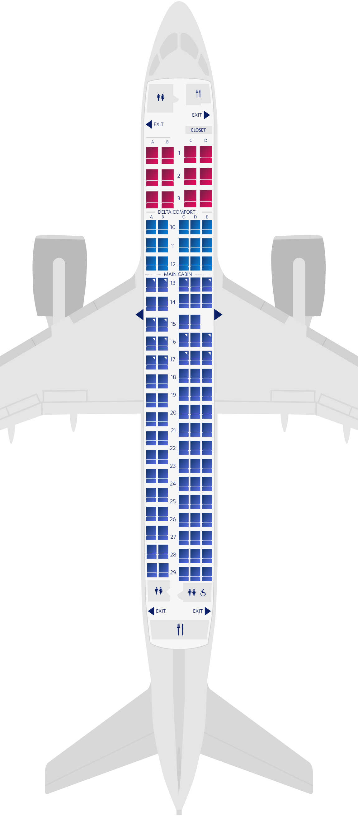 Mapa de asientos del Airbus A220-100