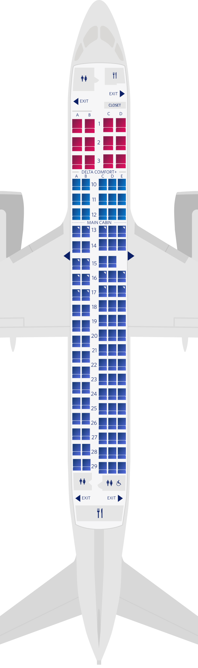 Mapa de asientos del Airbus A220-100