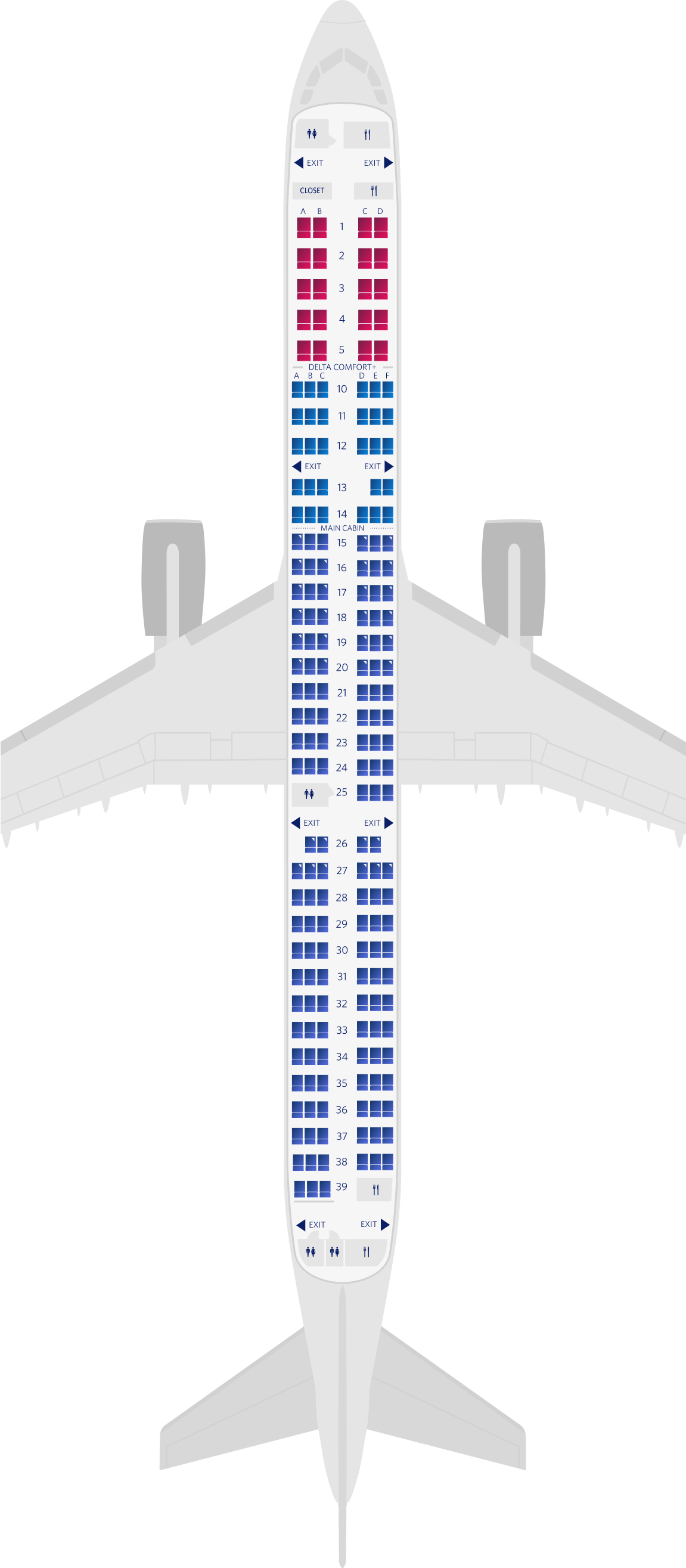 Mappa dei posti dell’Airbus A321-200 (3 classi di viaggio)