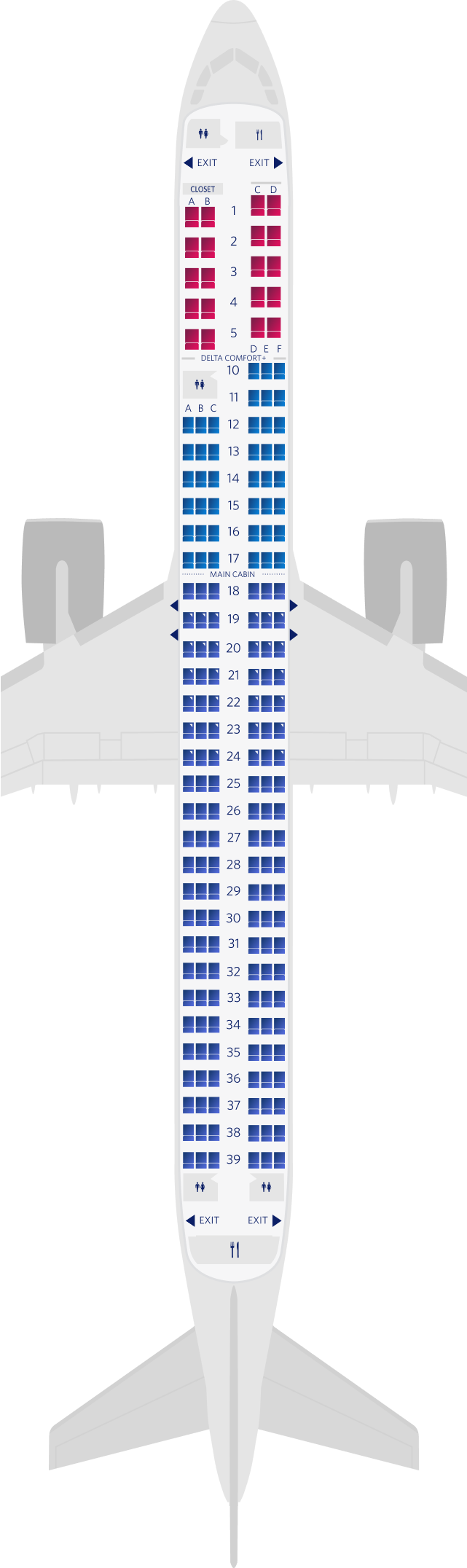 Mappa dei posti dell’Airbus A321neo (3 classi di viaggio)