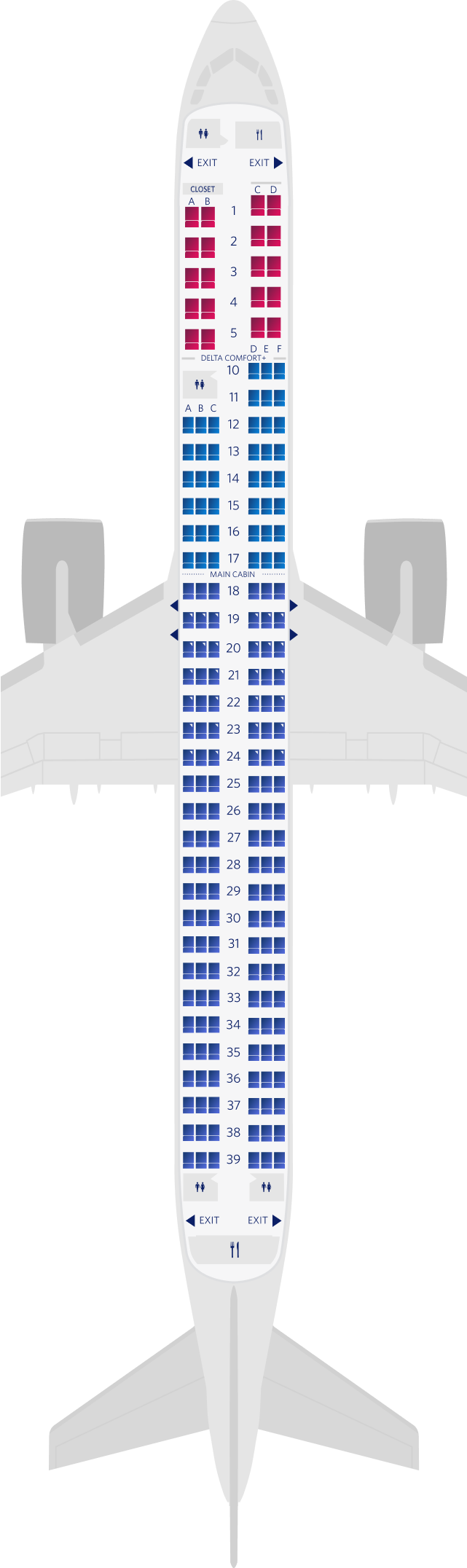 Mapa de asientos del Airbus A321neo de 3 cabinas