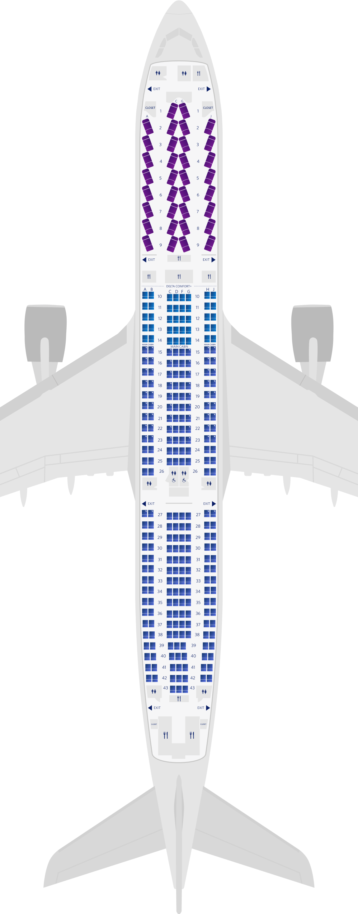 Mappa dei posti delle 3 cabine dell’Airbus A300-300 (333)