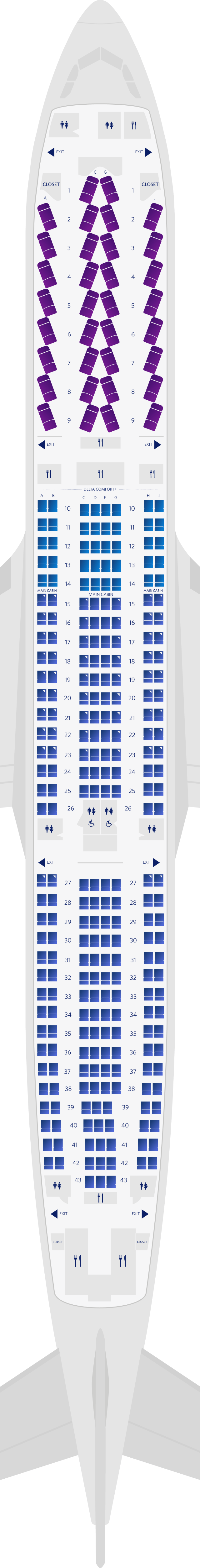 Mapa de assentos do Airbus A300-300 com 3 cabines (333)