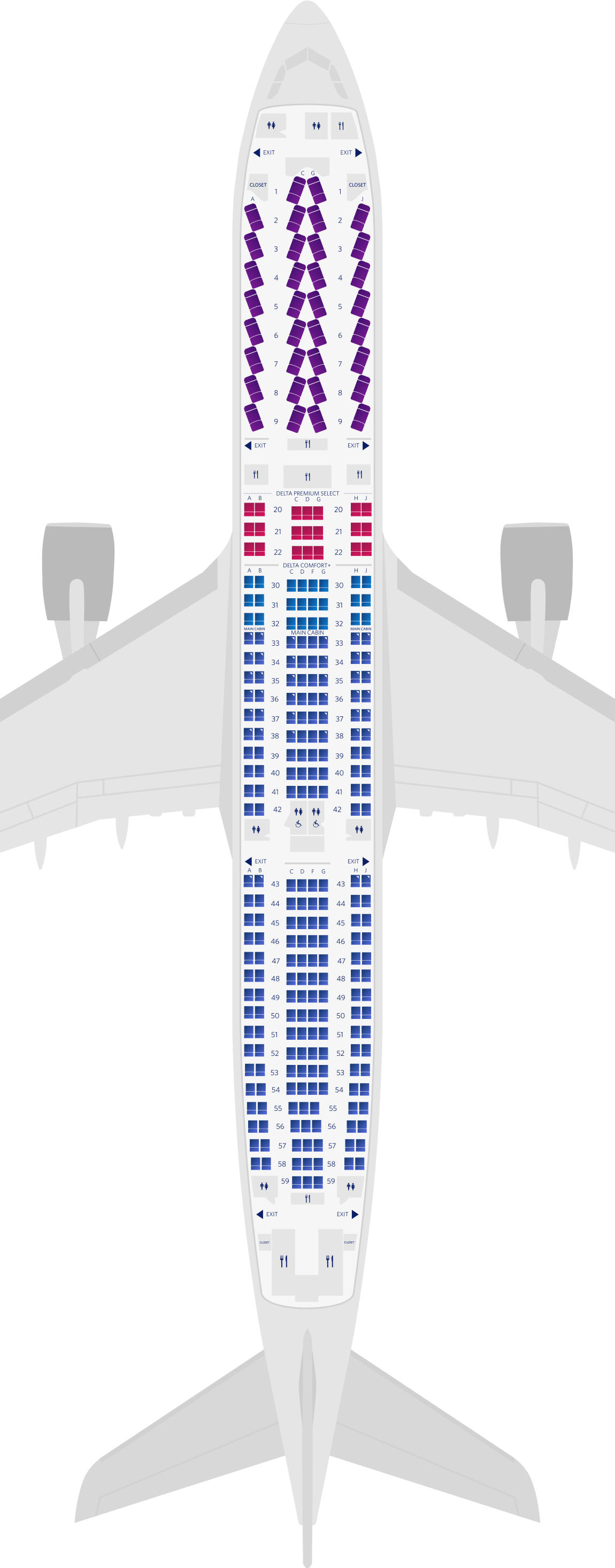 空中巴士A330-300四客艙座位圖（3M3）