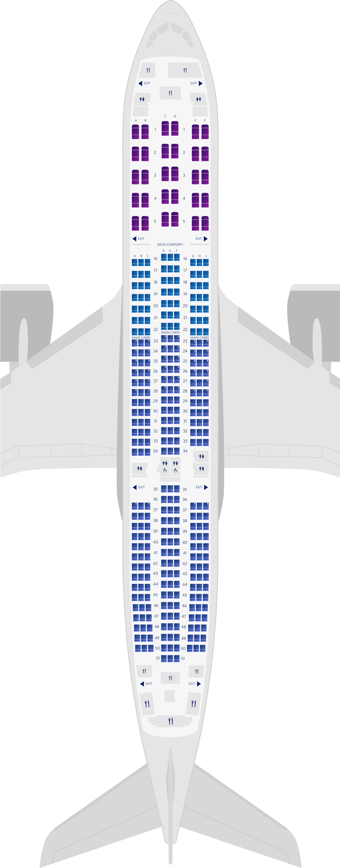 エアバスA350-900 3-キャビンのシートマップ