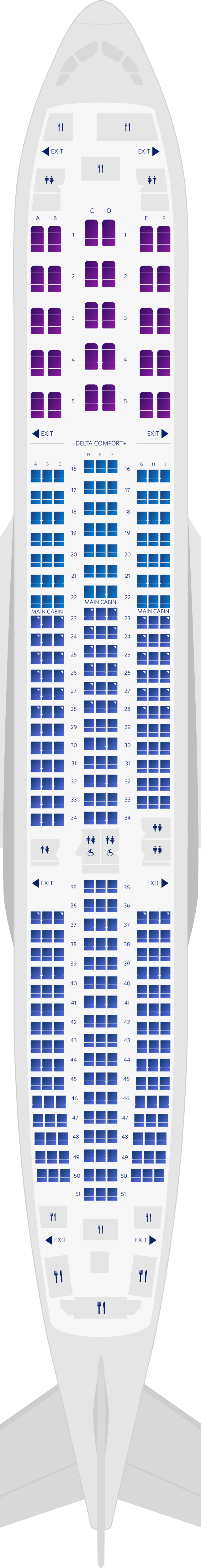 Mapa de asientos del Airbus A350-900 de 3 cabinas