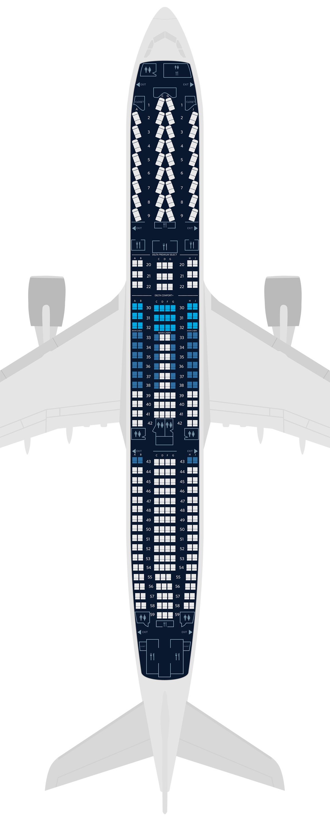 A330-300 seat map rendering