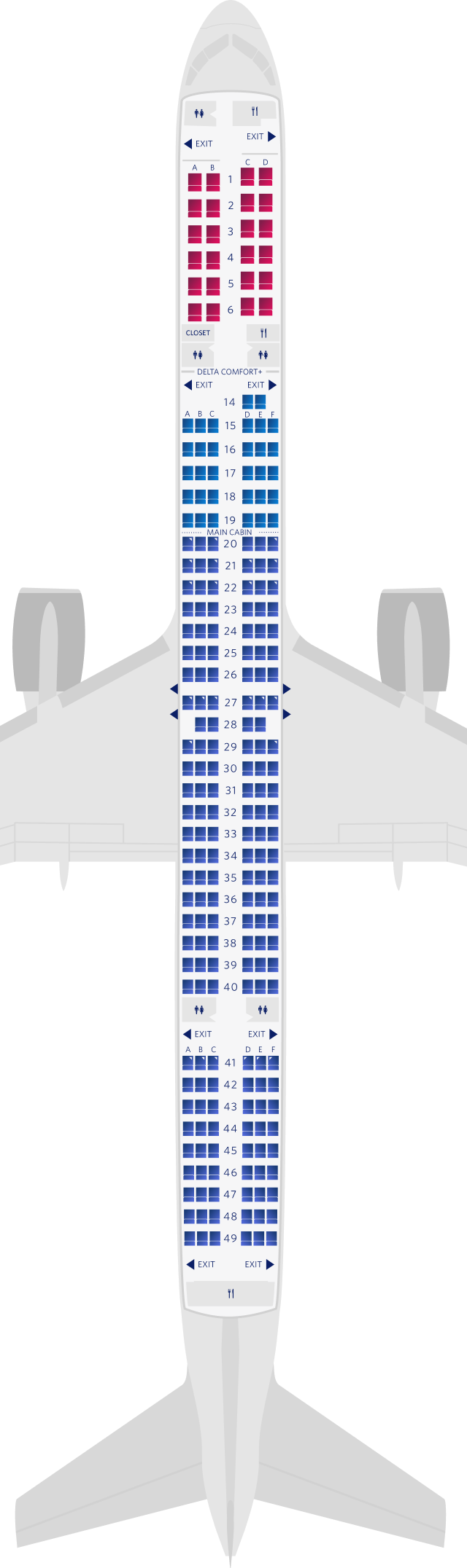 Mapa de assentos do Boeing 737-900-75Y
