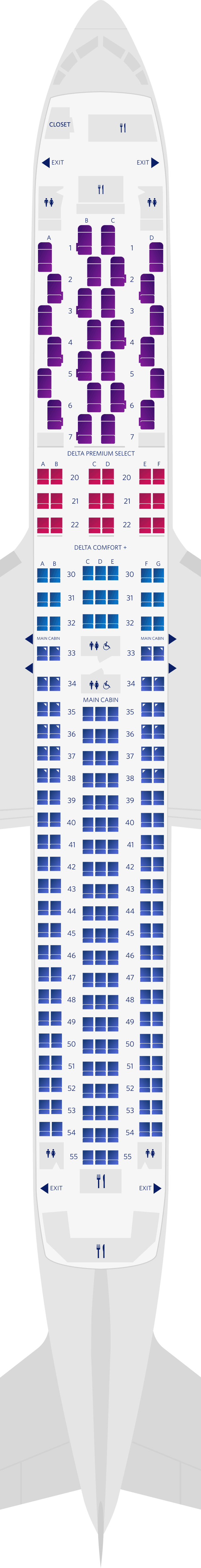 Mapa de asientos del Boeing 767-300ER (76K)