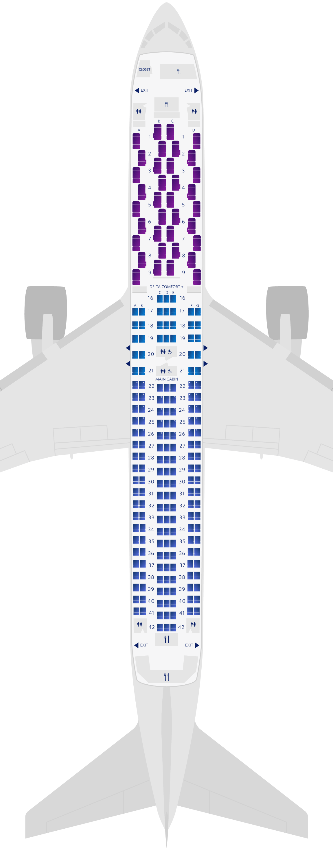 Mappa dei posti a sedere del Boeing 767-300ER (76L)