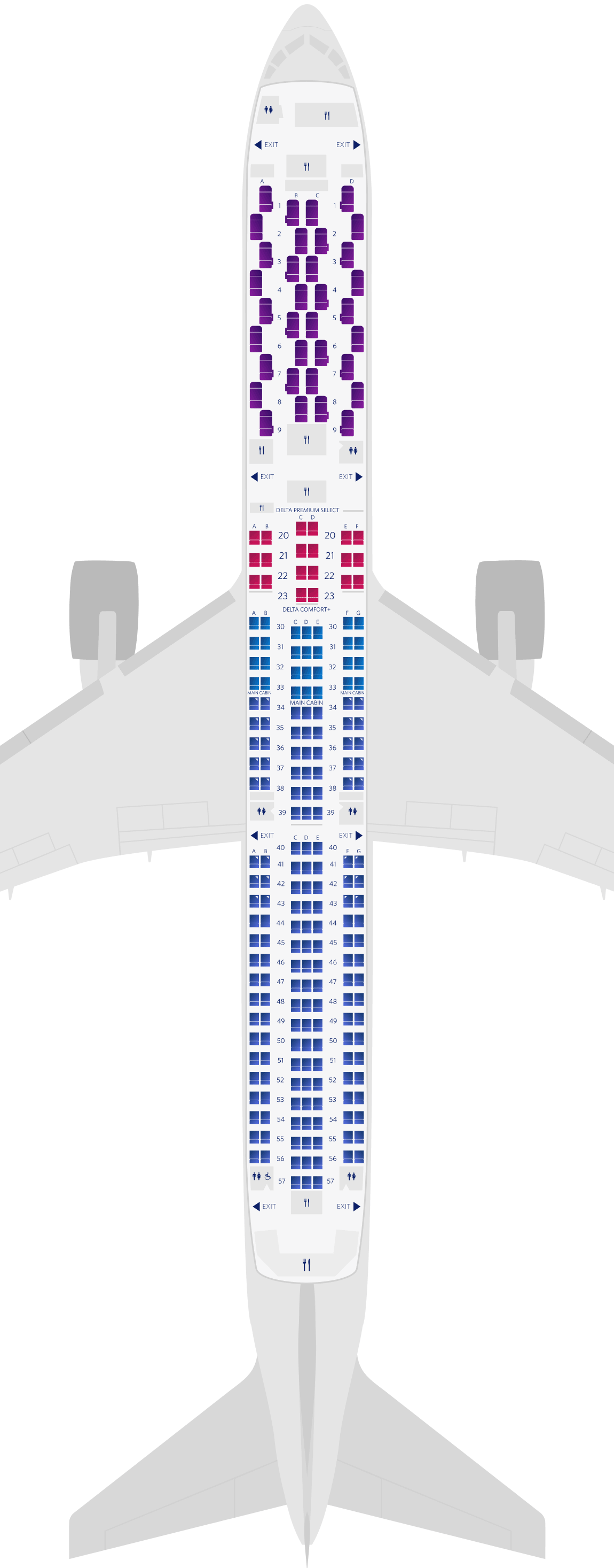 Mapa de asientos del Boeing 767-400ER (764)