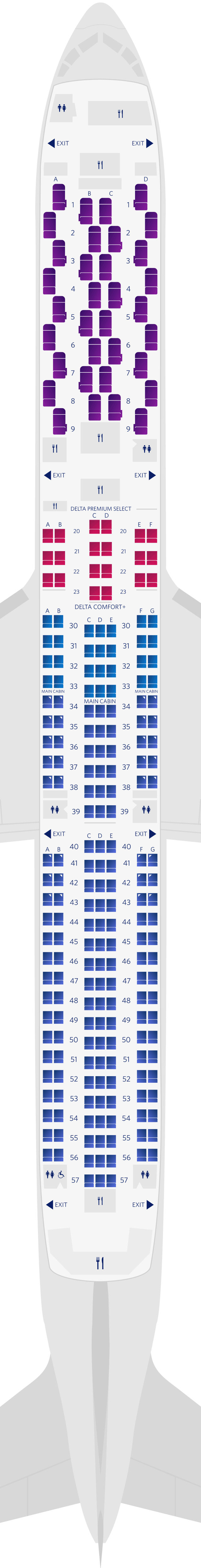 Configuration des sièges du Boeing 767-400ER (764)