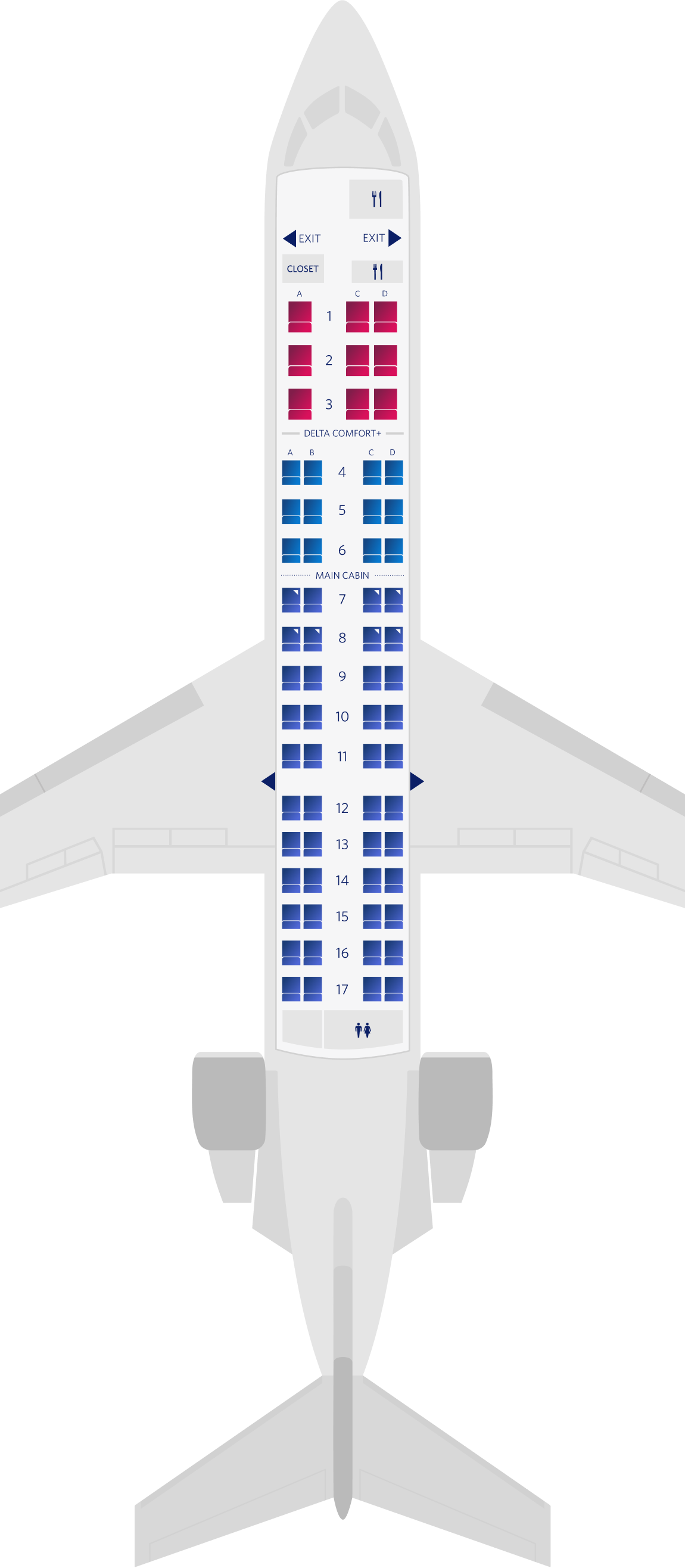 ボンバルディアCRJ-700型機（65席）シートマップ