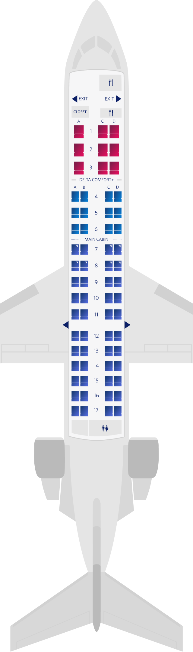 Mapa de (65) asientos de Bombardier CRJ-700