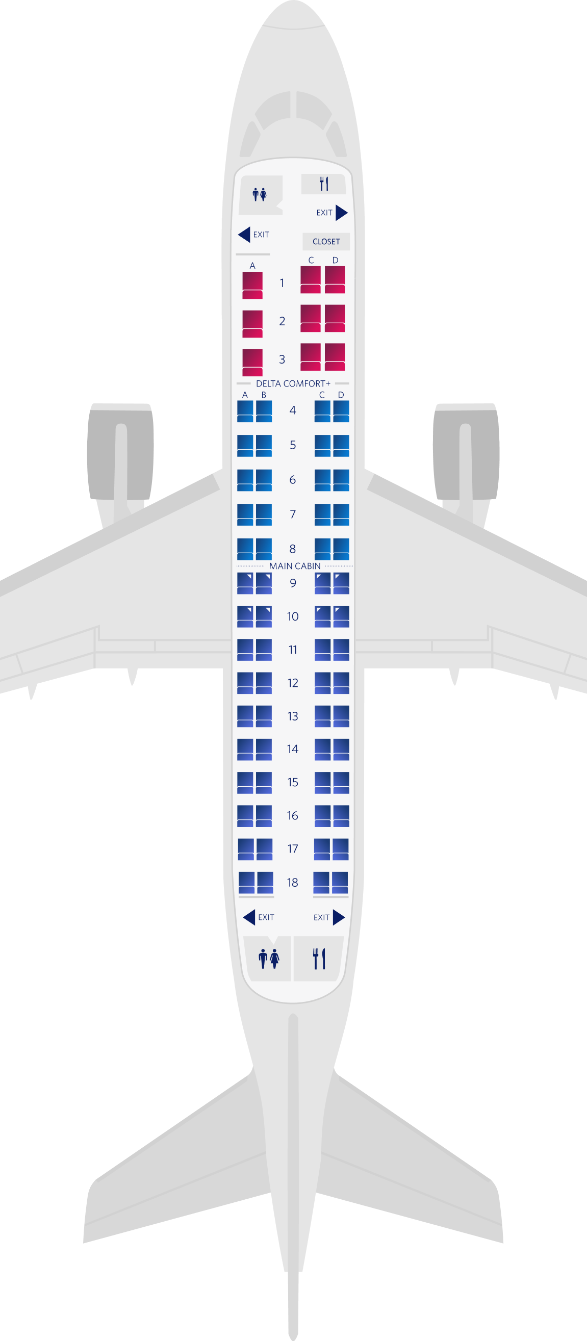 Configuration des sièges de l'avion Embraer E170 
