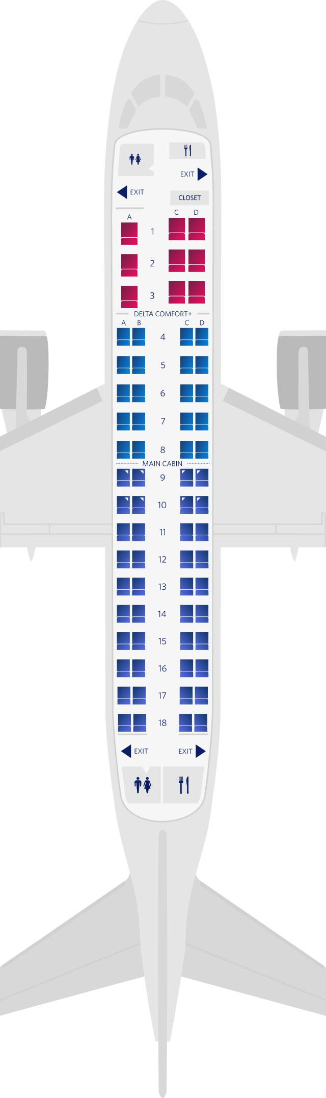 Mappa dei posti a sedere dell’Embraer E170