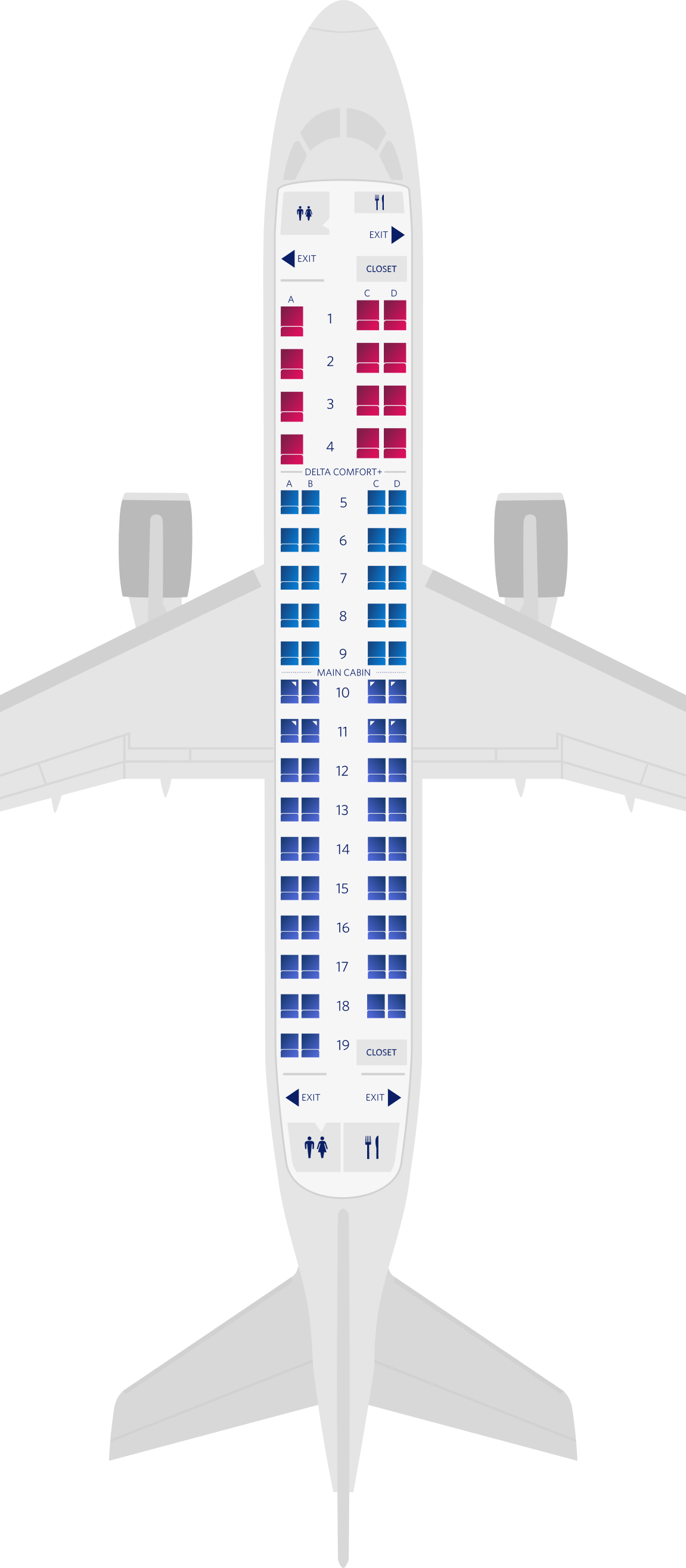 Mapa de assentos do Embraer ERJ-175 (70)