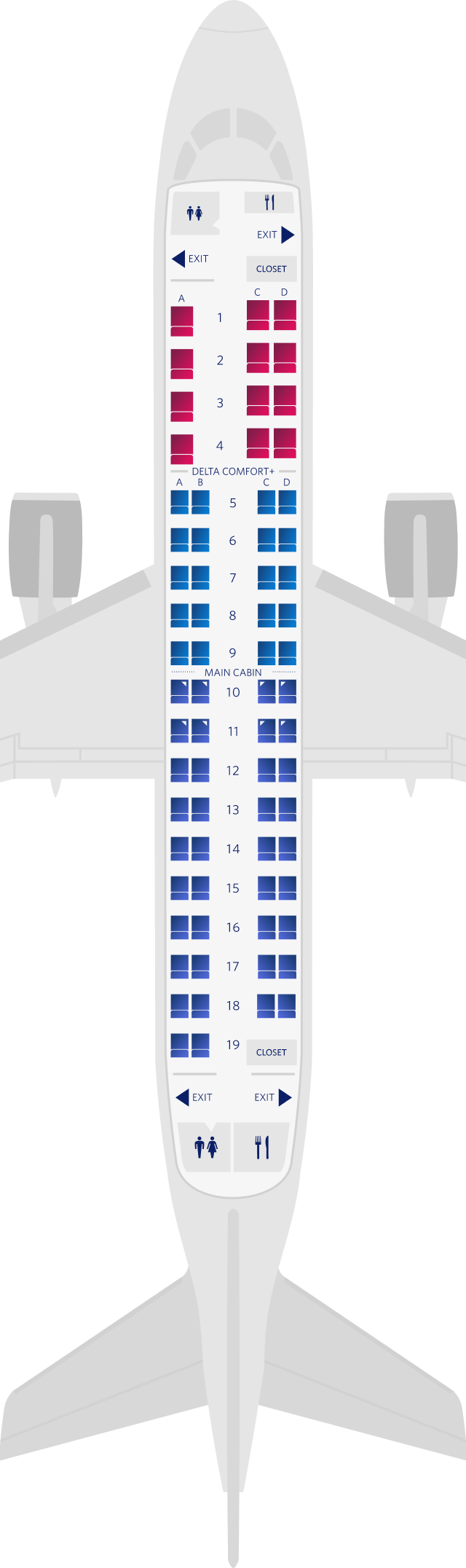 Mappa dei posti a sedere dell’Embraer ERJ-175 (70)