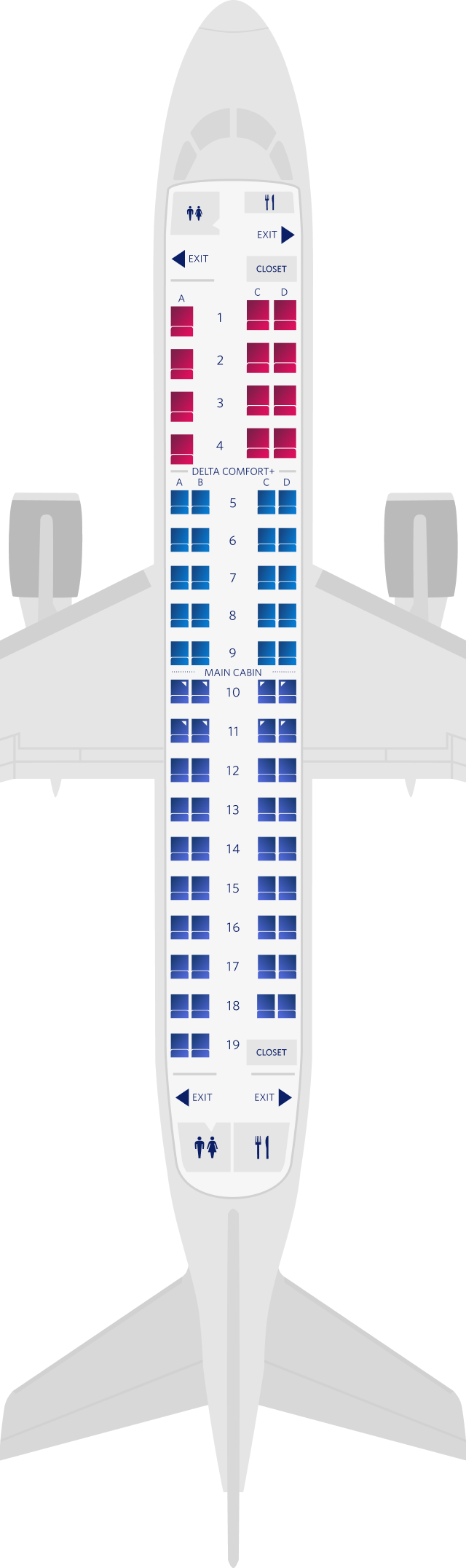 Mapa de assentos do Embraer ERJ-175 (70)