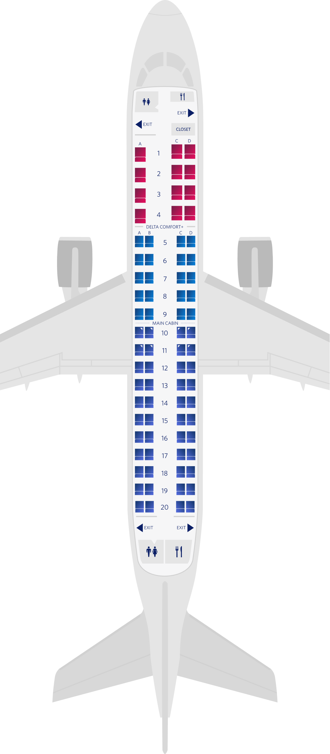 Mapa de assentos do Embraer ERJ-175 (ES4)