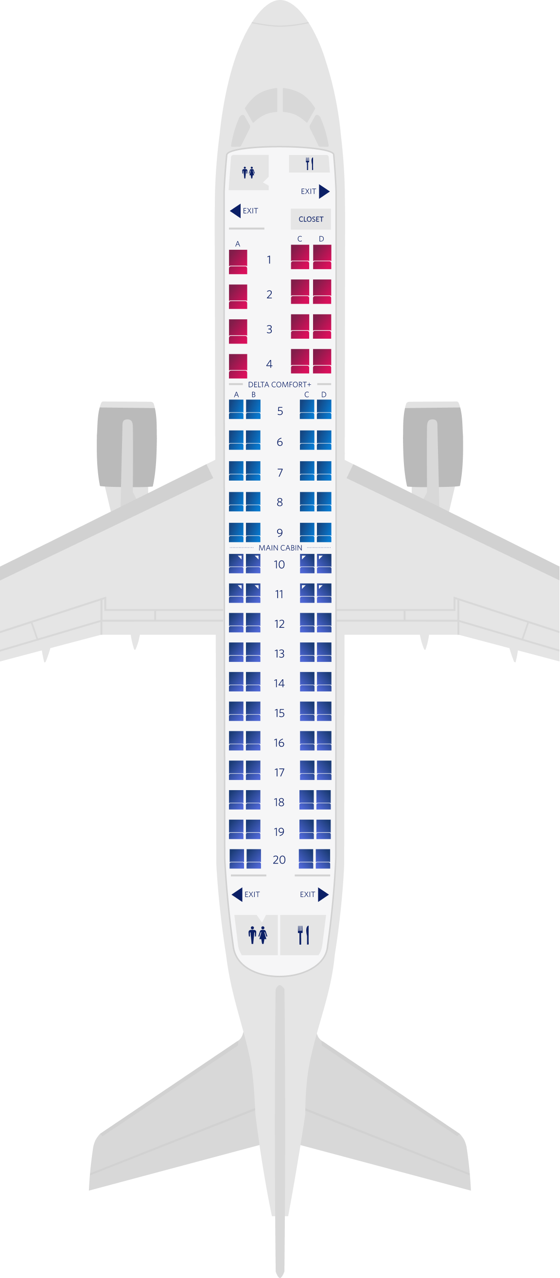 Configuration des sièges de l'avion Embraer ERJ-175 (ES4)