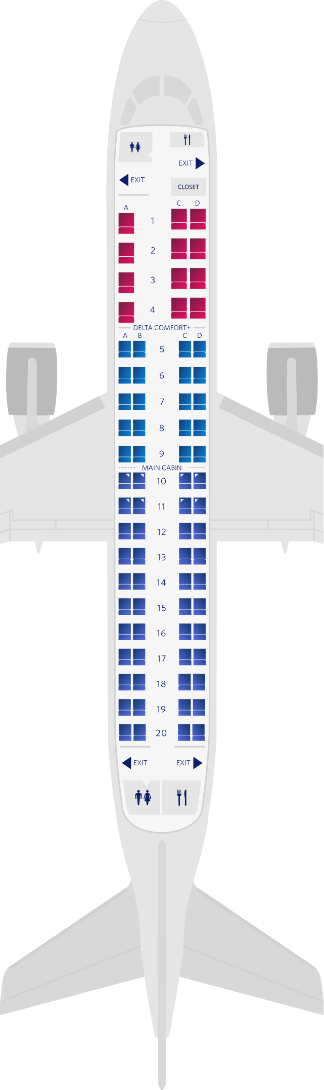Configuration des sièges de l'avion Embraer ERJ-175 (ES4)