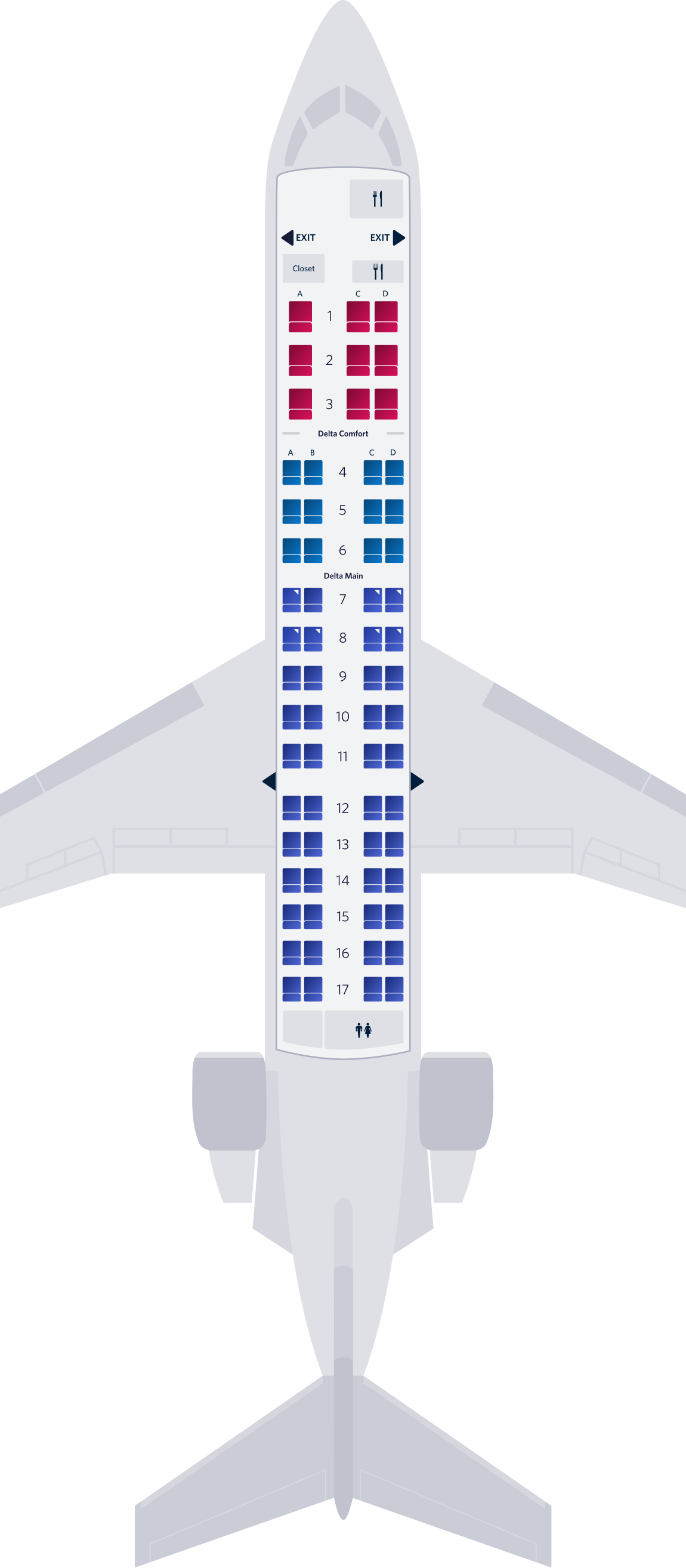 ボンバルディアCRJ-700型機(65席)シートマップ