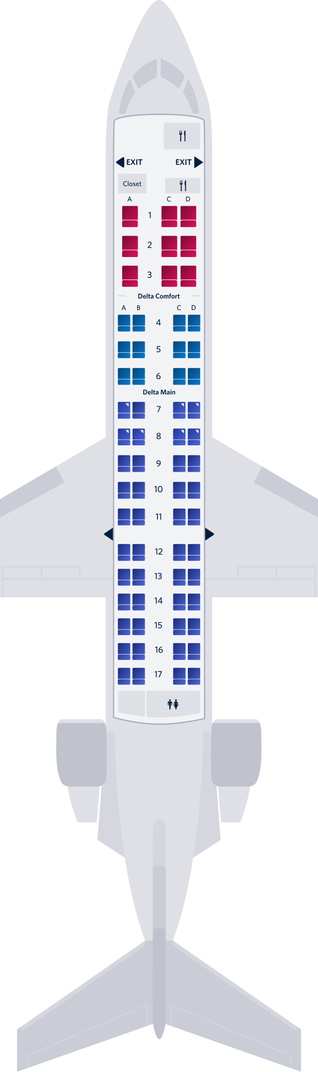 ボンバルディアCRJ-700型機(65席)シートマップ