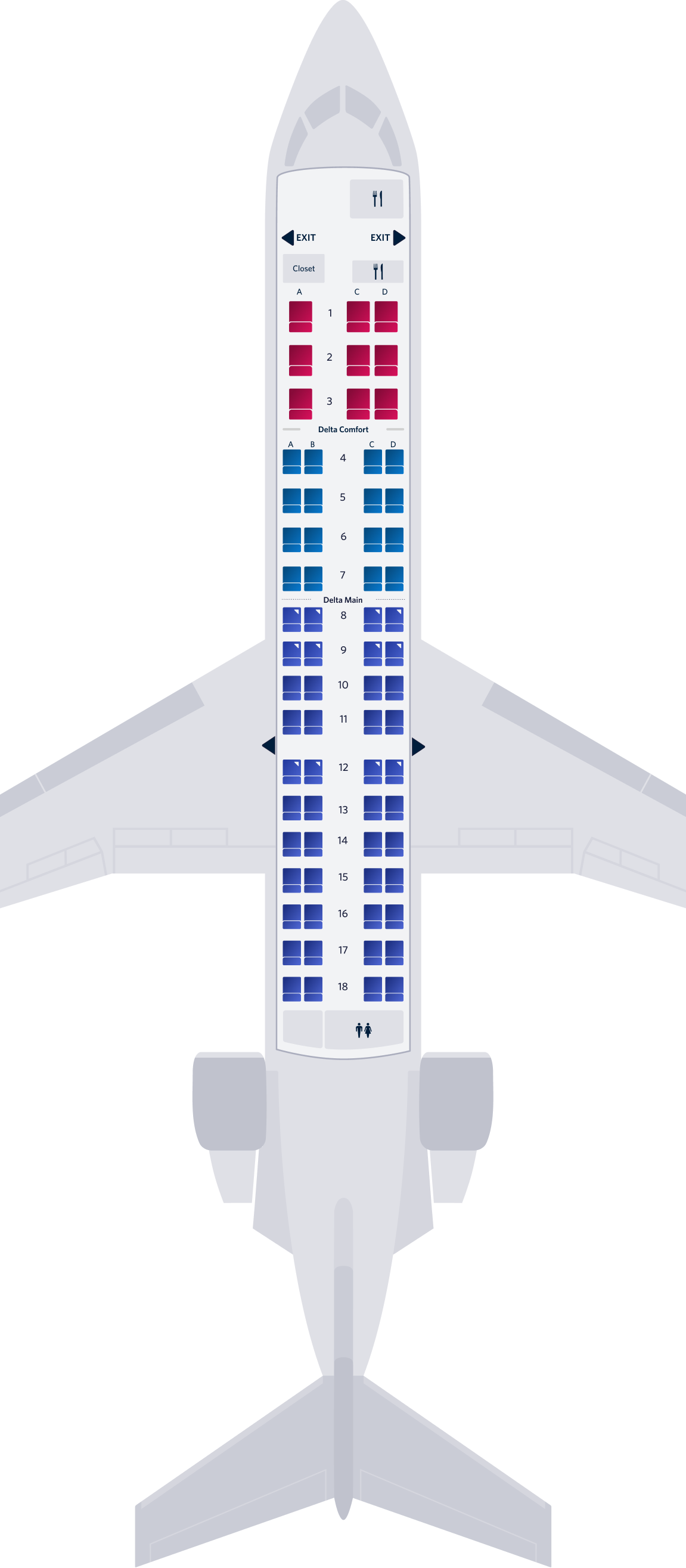 ボンバルディアCRJ-700型機(エンデバー - 69席)シートマップ