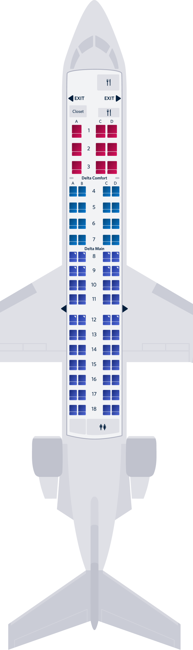 ボンバルディアCRJ-700型機(エンデバー - 69席)シートマップ