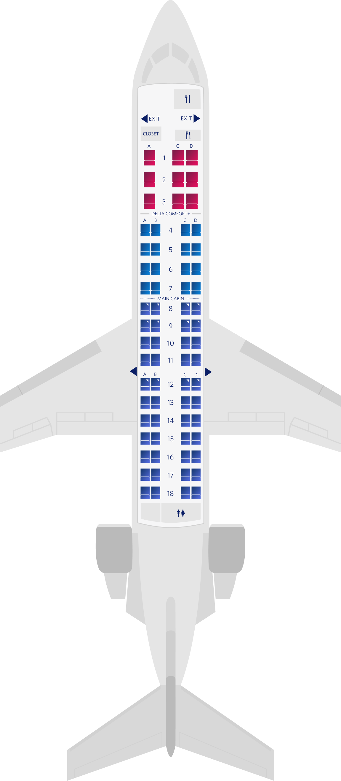 Mappa dei posti del Bombardier CRJ-700 (SkyWest-69)