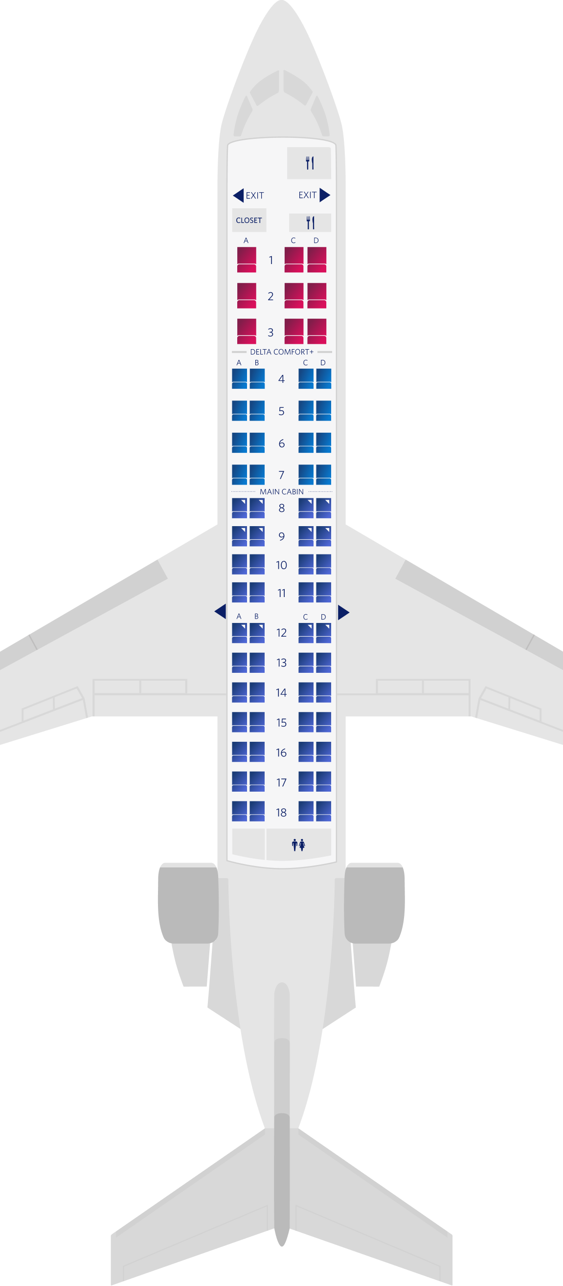 Mappa dei posti del Bombardier CRJ-700 (Endeavor-69)